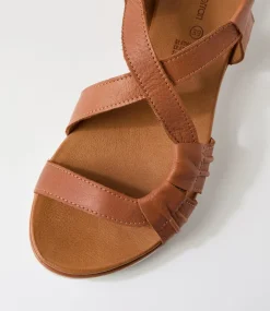 Women DIANA FERRARI Flats|Sandals-Enky Tan Leather Sandals