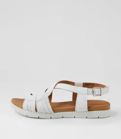 Women DIANA FERRARI Flats|Sandals-Enky White Leather Sandals