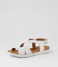 Women DIANA FERRARI Flats|Sandals-Enky White Leather Sandals