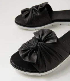 Women DIANA FERRARI Slides|Flats-Eronda Black White Leather Slides
