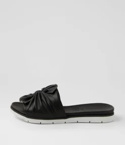 Women DIANA FERRARI Slides|Flats-Eronda Black White Leather Slides