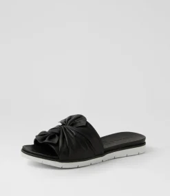 Women DIANA FERRARI Slides|Flats-Eronda Black White Leather Slides