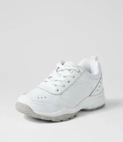 LYNX Sport School Shoes|Junior School Shoes-Erupt Jnr E Lace White Leather Sneakers