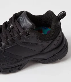 LYNX Sport School Shoes|Junior School Shoes-Erupt Jnr Slim Lace Black Leather Sneakers