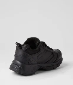 LYNX Sport School Shoes|Junior School Shoes-Erupt Jnr Slim Lace Black Leather Sneakers