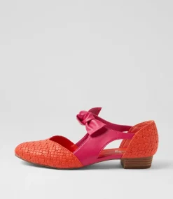 Women I LOVE BILLY Flats-Estella Orange Weave Raspberry Emboss Flat Shoes