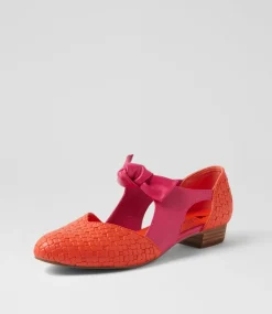 Women I LOVE BILLY Flats-Estella Orange Weave Raspberry Emboss Flat Shoes