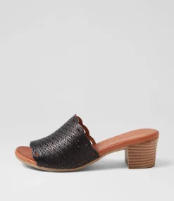 Women DIANA FERRARI Heels|Sandals-Etelle Black Leather Sandals