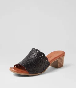 Women DIANA FERRARI Heels|Sandals-Etelle Black Leather Sandals