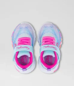 SKECHERS Sport School Shoes-Eternal Heart Lights Toddler Pink Rainbow Canvas Fabric Sneakers