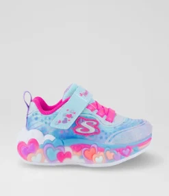 SKECHERS Sport School Shoes-Eternal Heart Lights Toddler Pink Rainbow Canvas Fabric Sneakers