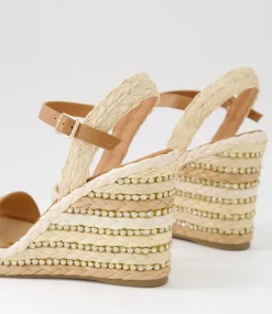 Women TOP END Espadrilles|Wedges-Etroya Tan Natural Multi Leather Sandals