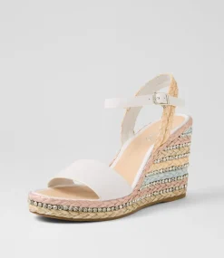 Women TOP END Espadrilles|Wedges-Etroya White Pastel Multi Leather Sandals