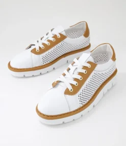 Women TOP END Sneakers-Exra White Dark Tan Leather Sneakers