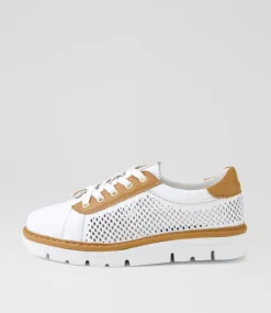 Women TOP END Sneakers-Exra White Dark Tan Leather Sneakers