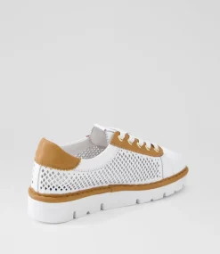 Women TOP END Sneakers-Exra White Dark Tan Leather Sneakers