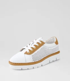 Women TOP END Sneakers-Exra White Dark Tan Leather Sneakers