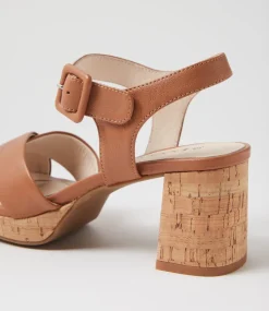 Women SUPERSOFT Comfort|Heels-Fabi Dark Tan Cork Leather Sandals