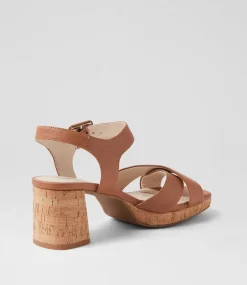 Women SUPERSOFT Comfort|Heels-Fabi Dark Tan Cork Leather Sandals