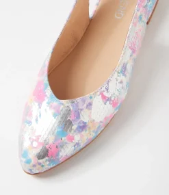 Women TOP END Flats-Fairy Silver Pink Print Leather Flat Shoes