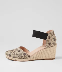 Women DIANA FERRARI Espadrilles|Wedges-Falecia Natural Black Fabric Elastic Wedges