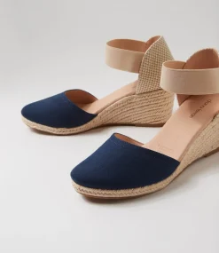 Women DIANA FERRARI Espadrilles|Wedges-Falecia Navy Canvas Elastic Wedges