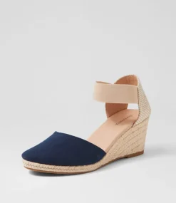 Women DIANA FERRARI Espadrilles|Wedges-Falecia Navy Canvas Elastic Wedges