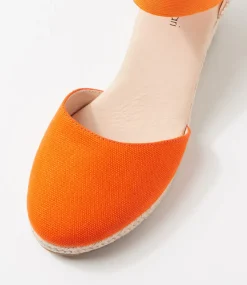 Women DIANA FERRARI Espadrilles|Wedges-Falecia Orange Canvas Elastic Wedges