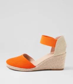 Women DIANA FERRARI Espadrilles|Wedges-Falecia Orange Canvas Elastic Wedges