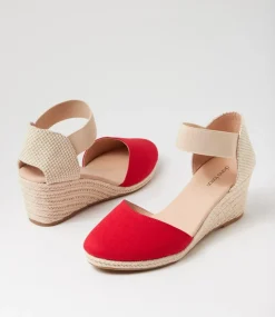 Women DIANA FERRARI Espadrilles|Wedges-Falecia Red Canvas Elastic Wedges