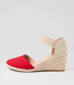 Women DIANA FERRARI Espadrilles|Wedges-Falecia Red Canvas Elastic Wedges