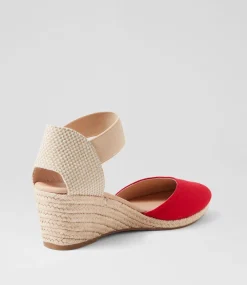 Women DIANA FERRARI Espadrilles|Wedges-Falecia Red Canvas Elastic Wedges
