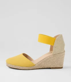 Women DIANA FERRARI Espadrilles|Wedges-Falecia Yellow Canvas Elastic Wedges