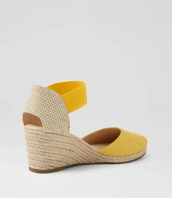 Women DIANA FERRARI Espadrilles|Wedges-Falecia Yellow Canvas Elastic Wedges