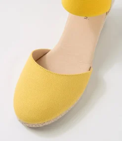 Women DIANA FERRARI Espadrilles|Wedges-Falecia Yellow Canvas Elastic Wedges