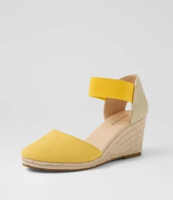 Women DIANA FERRARI Espadrilles|Wedges-Falecia Yellow Canvas Elastic Wedges