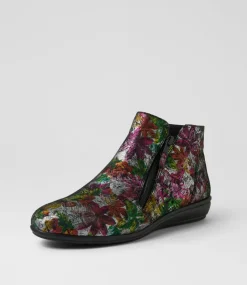 Women SUPERSOFT Boots|Comfort-Fallenn Black Painted Floral Leather Ankle Boots