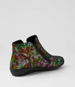 Women SUPERSOFT Boots|Comfort-Fallenn Black Painted Floral Leather Ankle Boots