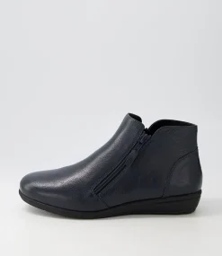 Women SUPERSOFT Comfort|Boots-Fallenn Navy Leather Ankle Boots