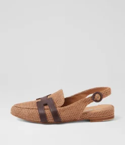 Women TOP END Loafers|Flats-Faltis Tan Choc Fabric Loafers