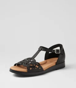 Women SUPERSOFT Comfort|Flats-Fan Black Leather Sandals