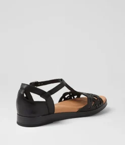 Women SUPERSOFT Comfort|Flats-Fan Black Leather Sandals
