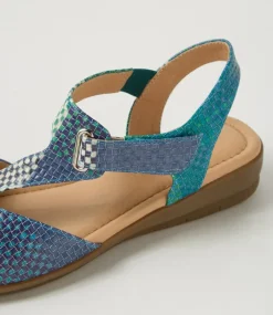 Women SUPERSOFT Comfort|Flats-Fanne2 Blue Cross Hatch Leather Sandals