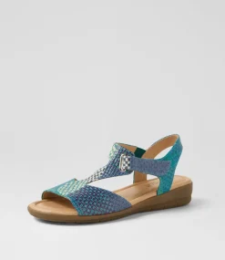 Women SUPERSOFT Comfort|Flats-Fanne2 Blue Cross Hatch Leather Sandals