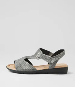 Women SUPERSOFT Flats|Sandals-Fanne2 Charcoal Cross Hatch Leather Sandals