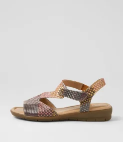 Women SUPERSOFT Comfort|Flats-Fanne2 Orange Cross Hatch Leather Sandals