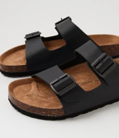 COLORADO Casuals|Sandals-Farrah Black Crazyhorse Leather Slides