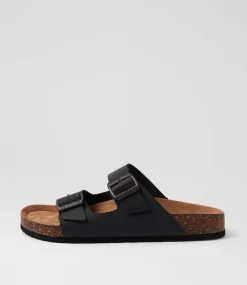 COLORADO Casuals|Sandals-Farrah Black Crazyhorse Leather Slides