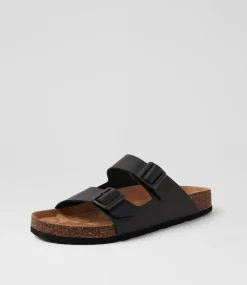 COLORADO Casuals|Sandals-Farrah Black Crazyhorse Leather Slides
