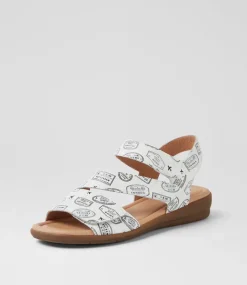 Women SUPERSOFT Comfort|Flats-Fast Black Grey Travel Stamp Leather Sandals